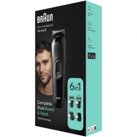 Braun Kit de Estilo y Afeitado Todo en Uno Series 3 MGK3410 - 6 en 1 con Recortador de Barba y Pelo, Recargable y Lavable, Autonomía 50 min, Incluye 6 Accesorios y Batería